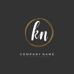  Handwritten initial letter K N KN for identity and logo. Vector logo template with handwriting and signature style.