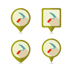 Sickles flat vector pin map icon