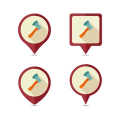 Axe, ax, hatchet flat vector pin map icon