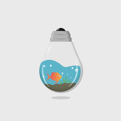 vector graphics illustration of a 3D bulb and aquarium, good for wall displays, paintings, webs, t-shirt screen printing, etc.