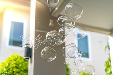 Floating bubbles in garden.