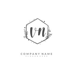Handwritten initial letter V N VN for identity and logo. Vector logo template with handwriting and signature style.