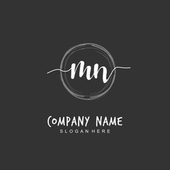 Handwritten initial letter M N MN for identity and logo. Vector logo template with handwriting and signature style.