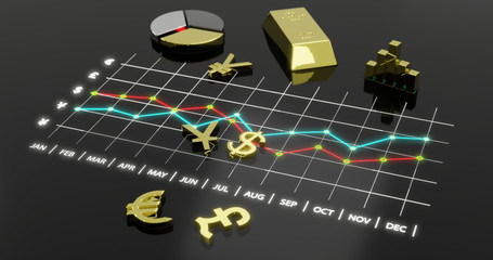 Financial currency market exchange., 3D illustration.