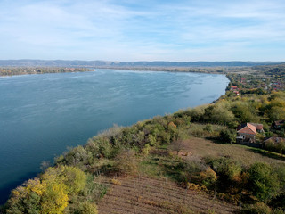 Danube river separating Romania from Serbia, sunny summer day