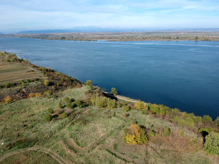 Danube river separating Romania from Serbia, sunny summer day