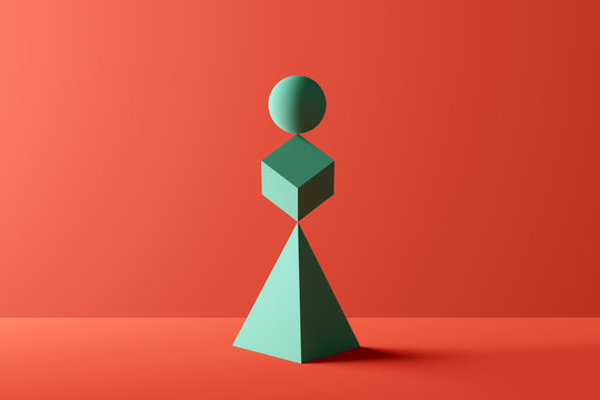 Geometric shapes in perfect balance - 3D Rendering