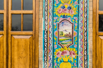 Renovated old Mosaic wall & window in Golestan palace museum in Tehran, Iran