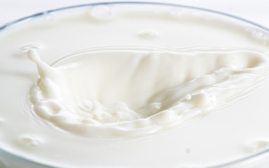 Fototapeta na wymiar splash on the surface of white milk on a white background