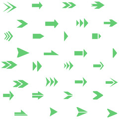 Arrows pointers. A large set of green direction arrows. Vector illustration of an arrow.