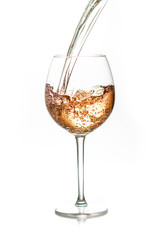 pouring a glass of rose wine,  isolated on white background