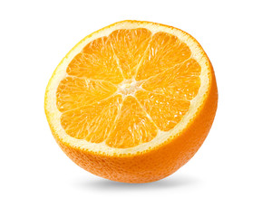 half of orange fruit isolated on white background