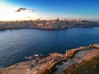 Beautiful aerial scenery of the rocky coast in Sliema, Malta