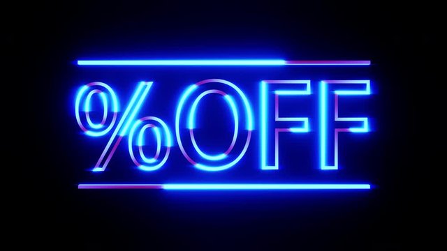 Text sale %off by neon lights sign at night. The best stock of animation neon flickering, flash and blinking color black background