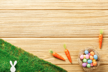 Congratulatory easter background. eggs in the nest