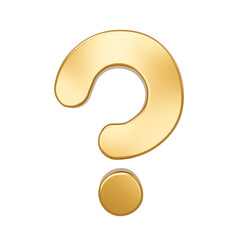 Golden question mark symbol isolated on white background with clipping path. High detailed 3D font character, Modern font for business ,banner, poster, cover, logo design template element. 3d render