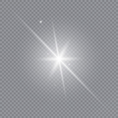 Glow light effect. White glowing light burst explosion with transparent. Sun. Vector illustration.