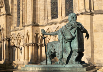 York, Yorkshire, UK: 23rd January 2020. Statue of Constantine the Great outside York Minster, England