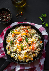 Rice with mixed vegetables, healthy vegetarian food
