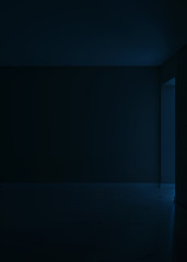 Hallway Modern interior of an empty room using wooden blocks. Night. Evening lighting. 3D rendering.
