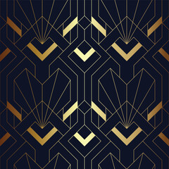 Abstract art deco seamless blue and golden pattern 14