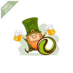 Tennis ball happy Saint Patrick's Day theme. Cartoon character with green hat illustration vector logo.