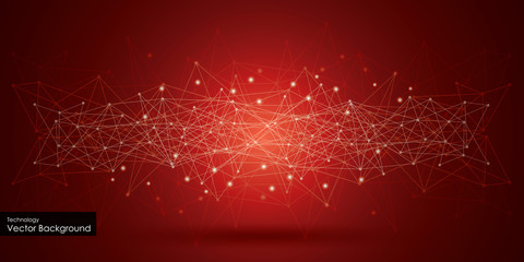 Abstract futuristic - Molecules technology with polygonal shapes on dark red background. Illustration Vector design digital technology concept.