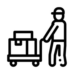 Courier with Trolley on Wheels Icon Vector. Outline Courier with Trolley on Wheels Sign. Isolated Contour Symbol Illustration