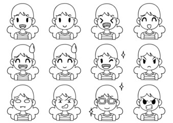 Hand Drawn Doodle Collection cute Funny Avatars cartoon emoticon Icon,set of cute vector faces, different emotions isolated on white background Vector illustration