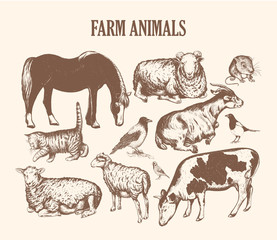Naklejka premium farm animals sketch hand drawing. 