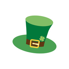 Hat with clover leaf. Vector Illustration on the theme Patrick's Day. For a poster or banner and greeting card. Icon. Isolated on a white background.
