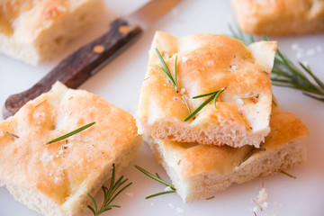 Simple plane pizza with rosemary and salt