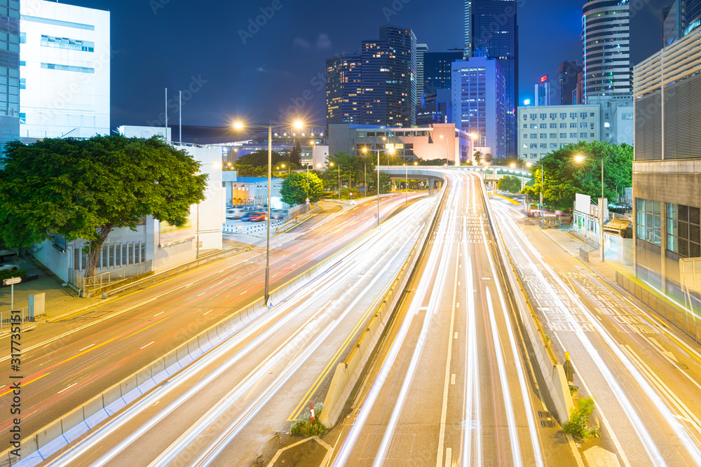 Wall mural traffic in hong kong at night