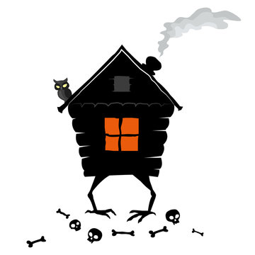 The House of Forest witch on white background. A hut on chicken legs.