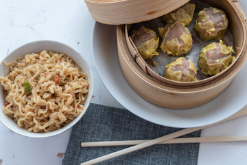 Beef siu mai with noodles