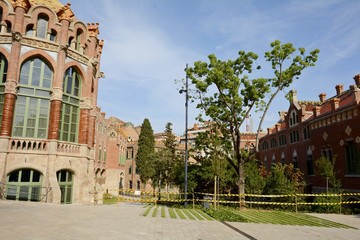 Hospital Sant Pau. Barcelona Spain. 06. September. 2014. The hospital complex was built in 1901-1930. in the El Ginardo area. The ensemble of buildings of the Hospital of the Holy Cross and St. Paul