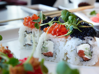 sushi rolls  on a plate. close up