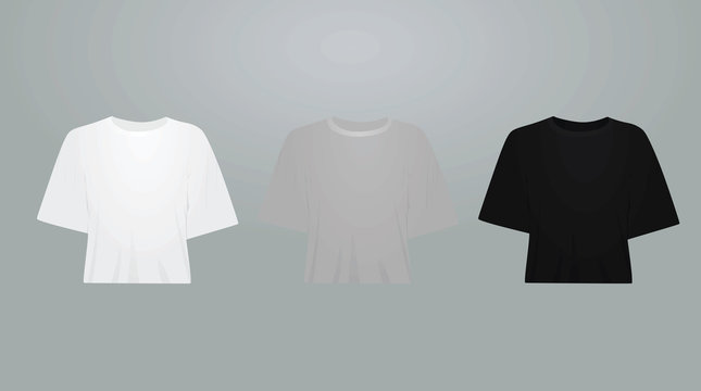 White, Grey And Black Women Crop Top Set. Vector Illustration