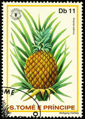 Ananas fruit on postage stamp