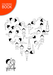 I love yoga! Heart shape, coloring book design