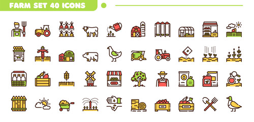 Agriculture linear color vector icons set