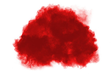 Launched red powder on white background.