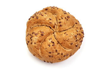 Traditional kaiser roll, isolated on white background