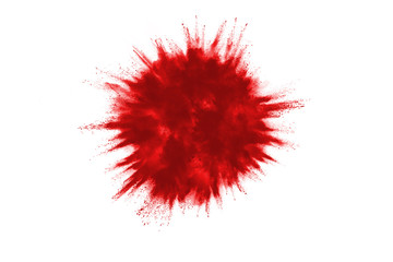 Launched red powder on white background.