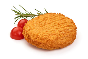 Fried chicken Cordon bleu with cheese in breadcrumbs, isolated on white background