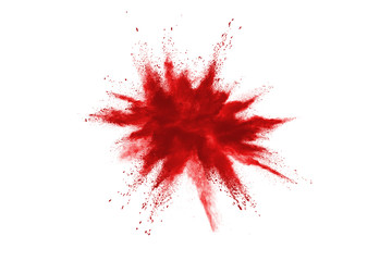 Launched red powder on white background.