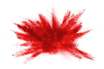 Launched red powder on white background.
