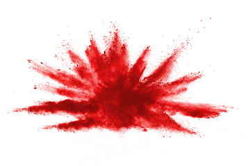 Launched red powder on white background.