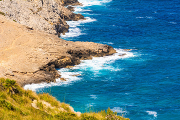 Sea bay with turquoise water and rocks. Mallorca island, Spain