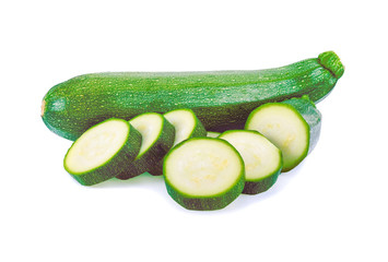 fresh green zucchini with slice isolated on white background.